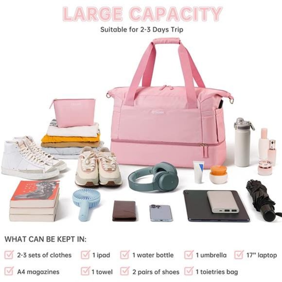 Gym Bag for Women Sports Travel Duffel w/ USB Charging Port Weekender Overnight - Picture 5 of 7